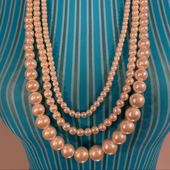 Three faux pearl strands with black ribbon tie - Picture 9 of 12